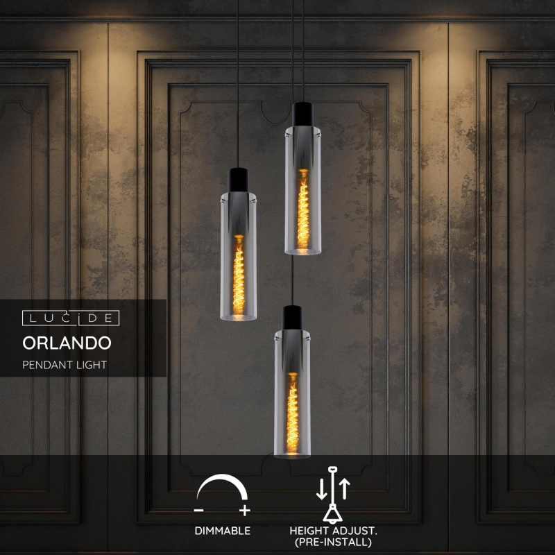 Lucide ORLANDO - Závesné svietidlo - Ø 32 cm - 3xE27 - Smoke Grey